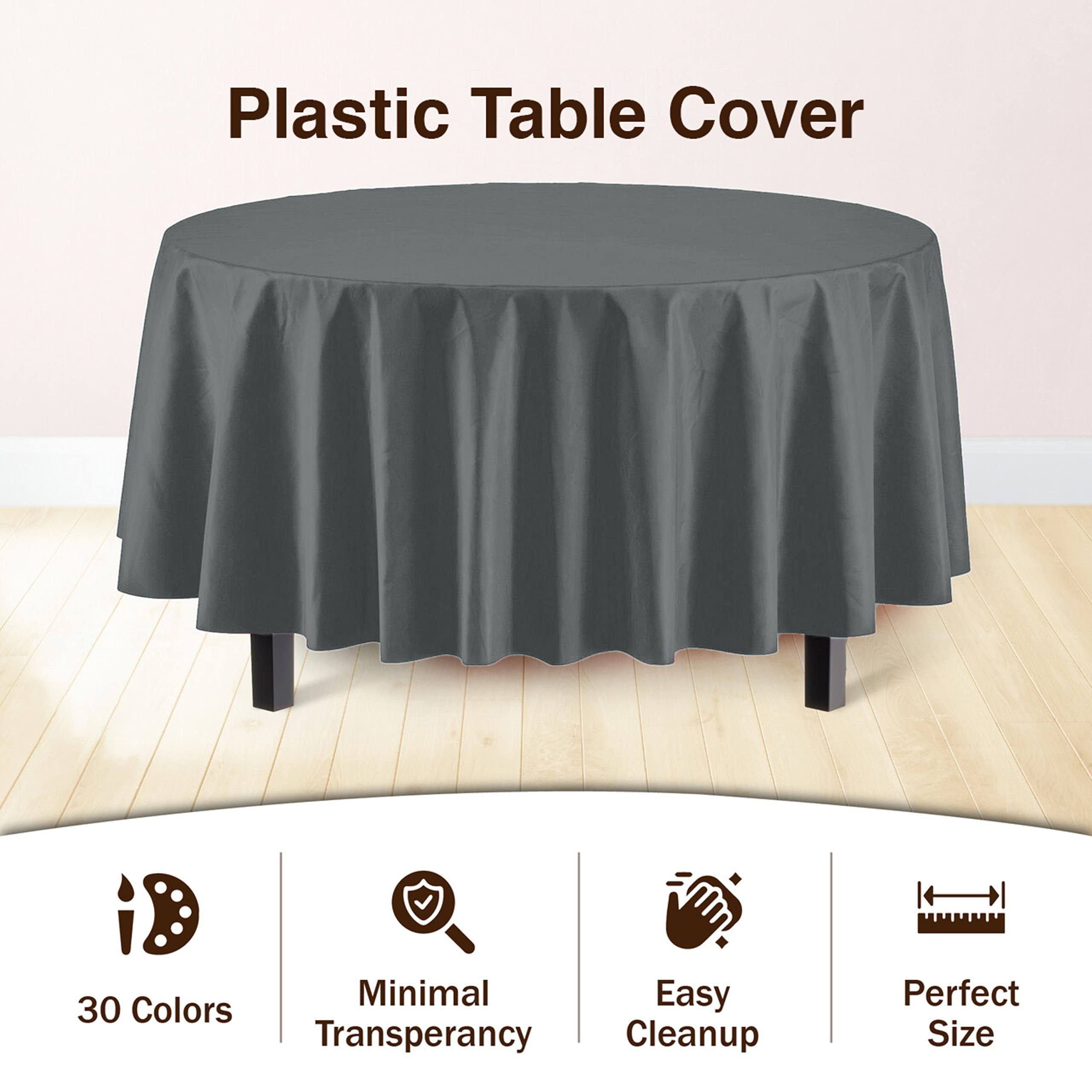 Round Silver Plastic Table Cover - 84 in. | Case of 48