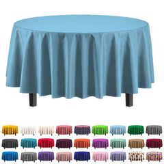 Round Sky Blue Plastic Table Cover - 84 in. | Case of 48
