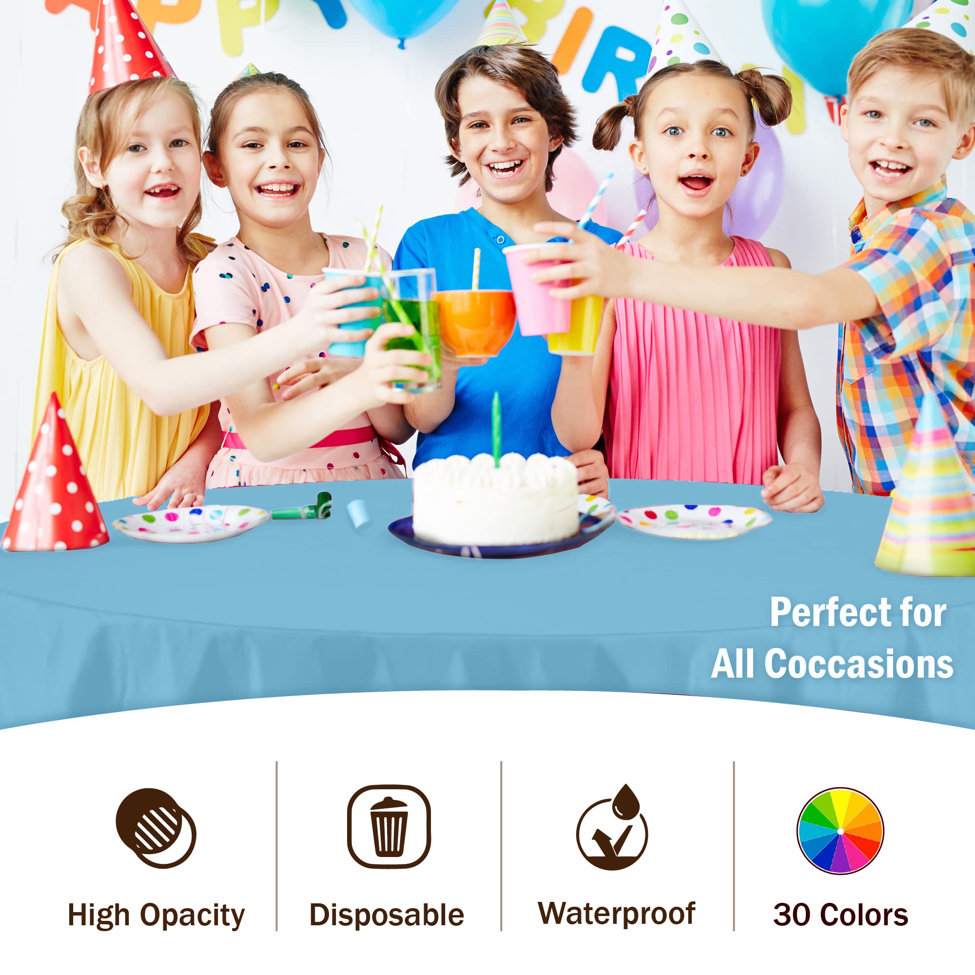 Round Sky Blue Plastic Table Covers | 12 Pack - 84 in.