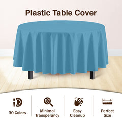 Round Sky Blue Plastic Table Covers | 12 Pack - 84 in.