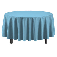 Round Sky Blue Plastic Table Covers | 12 Pack - 84 in.
