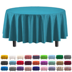 Round Turquoise Plastic Table Cover - 84 in. | Case of 48