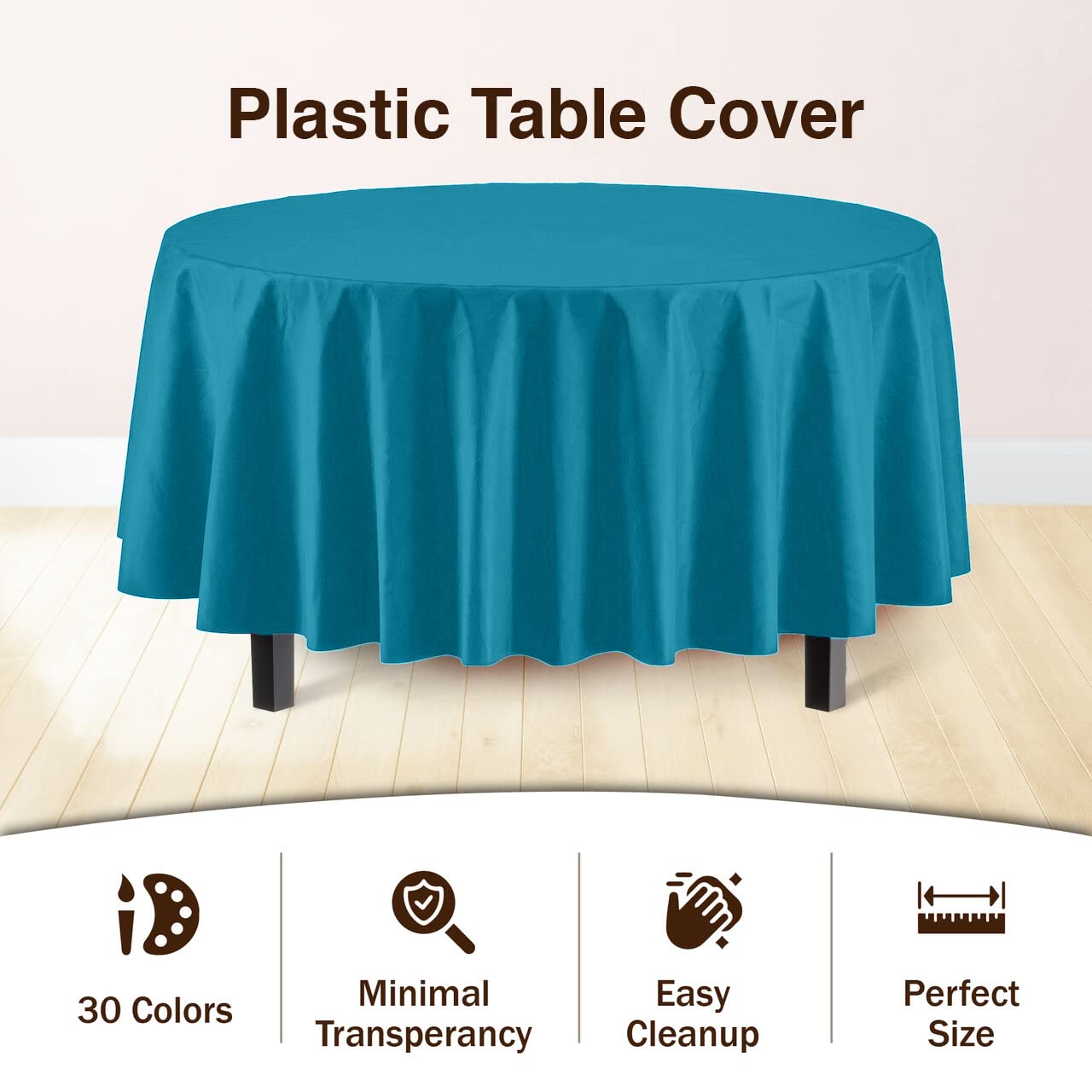 Round Turquoise Plastic Table Cover - 84 in. | Case of 48
