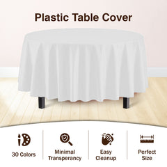 Round White Plastic Table Cover - 84 in. | Case of 48