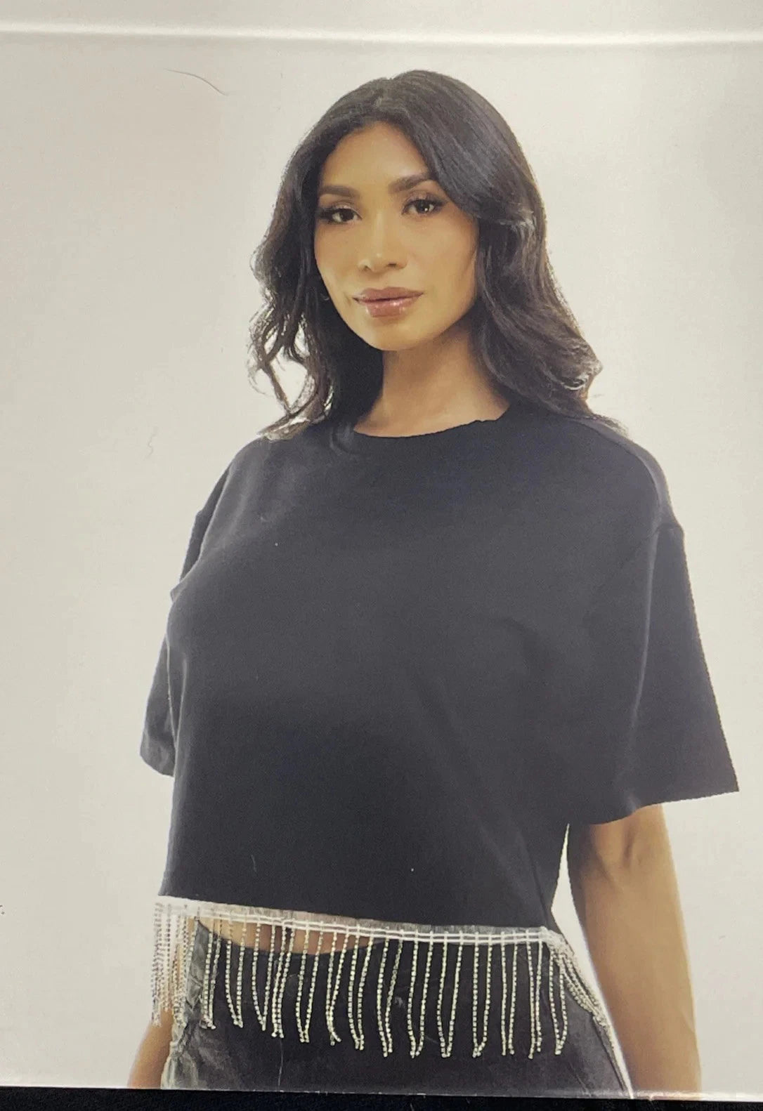 Black Rhinestone Crop Shirt - Perfect Halloween Costume Accessory