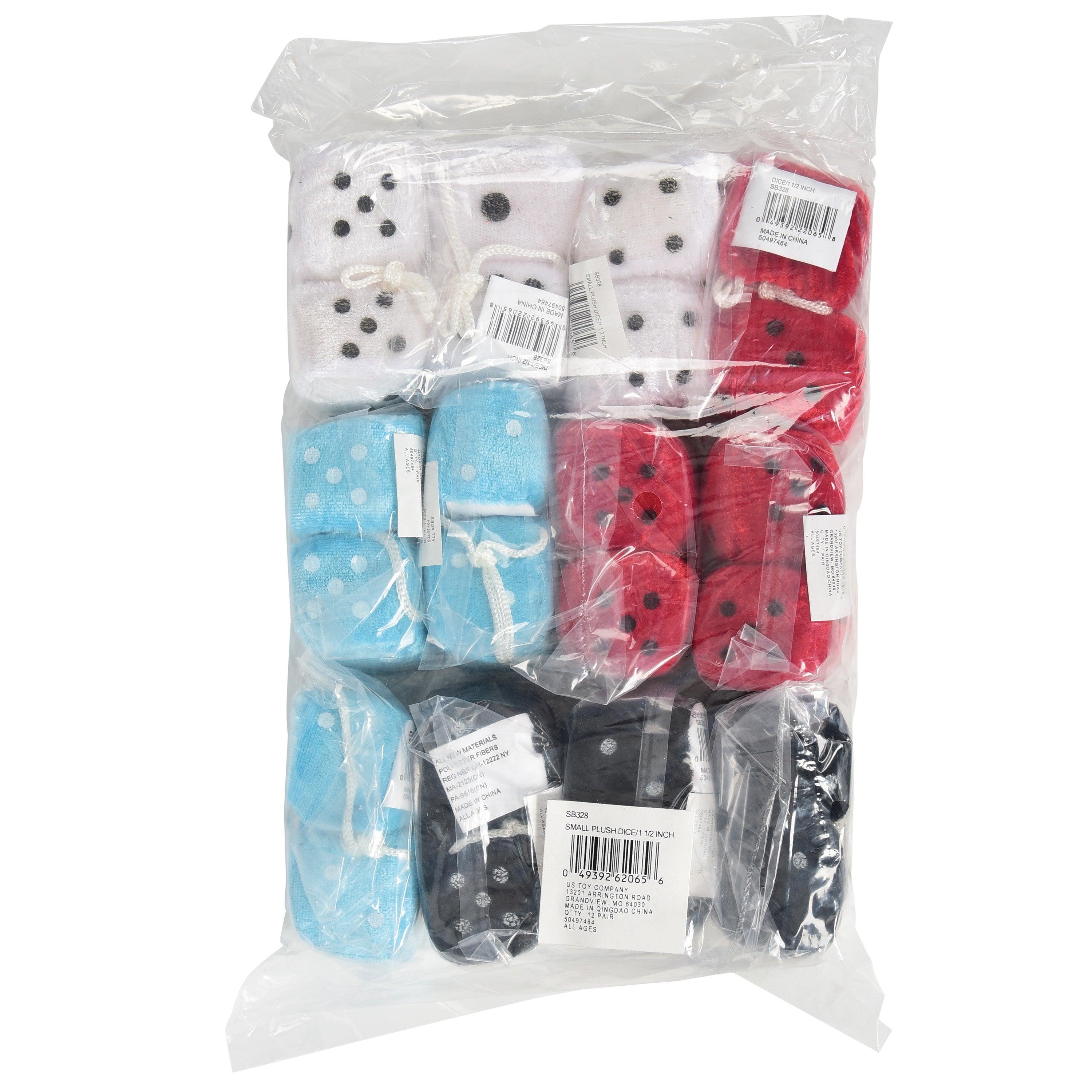 Small Plush Dice 1 1/2 Inch - 12 Count