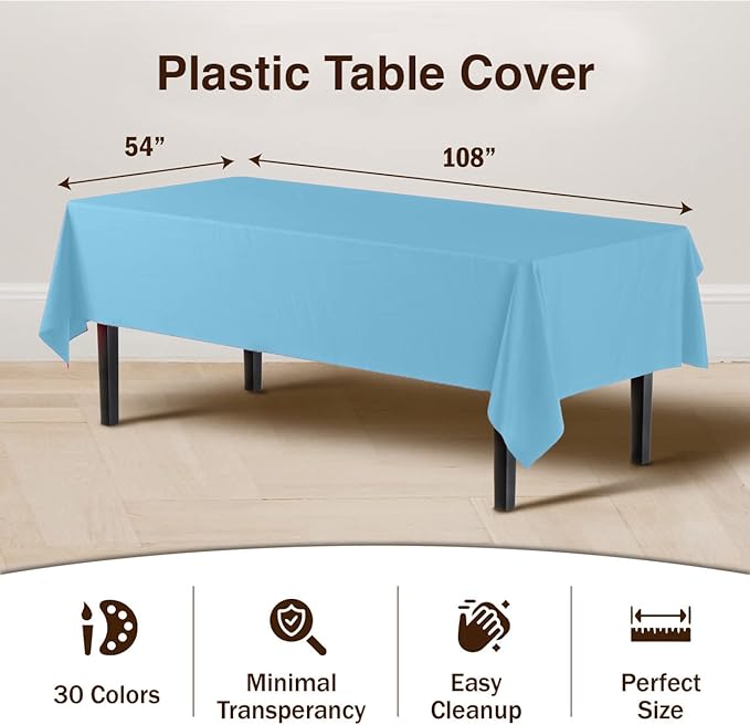 Sky Blue Plastic Table Cover | Case of 48 - 54 In. x 108 In.