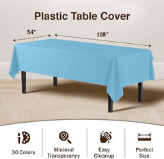 Premium Sky Blue Plastic Table Covers | 6 Pack - 54 In. x 108 In.