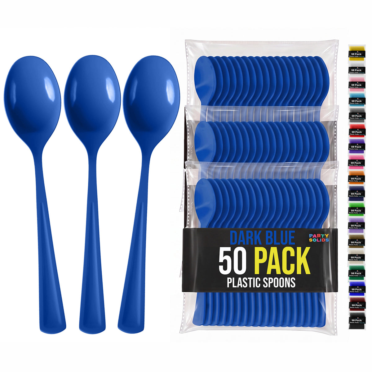 Heavy Duty Dark Blue Plastic Spoons | 7 in. | 50 Count