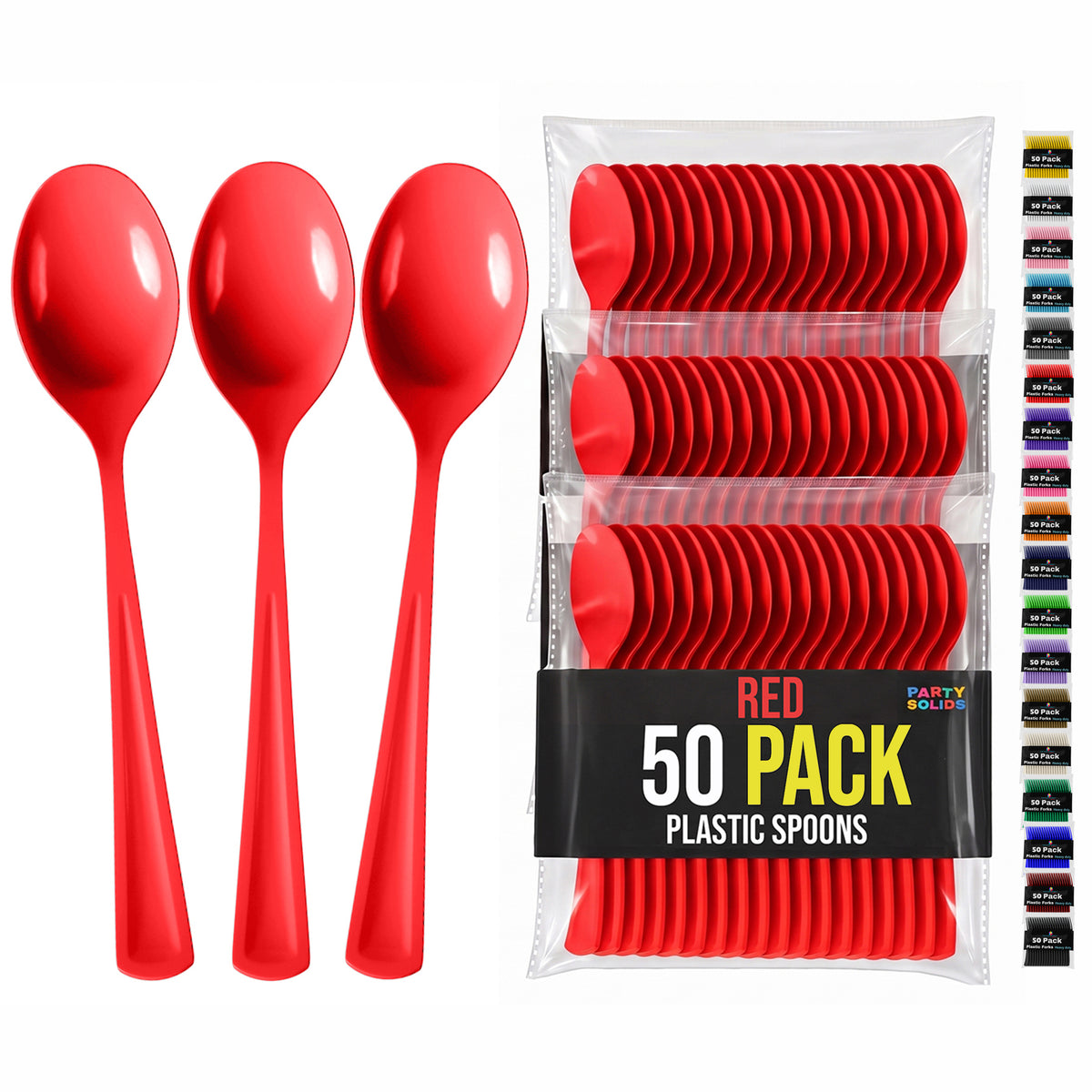 Heavy Duty Red Plastic Spoons | 7 in. | 50 Count