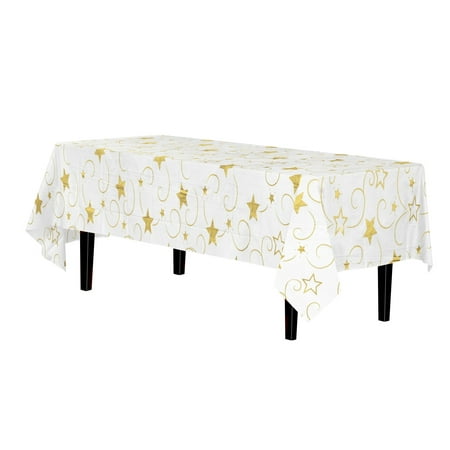 Gold Star Print Plastic Table Cover - 54 in. x 108 in. | Case of 48