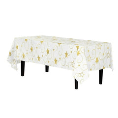 Gold Star Print Plastic Table Cover - 54 in. x 108 in. | Case of 48