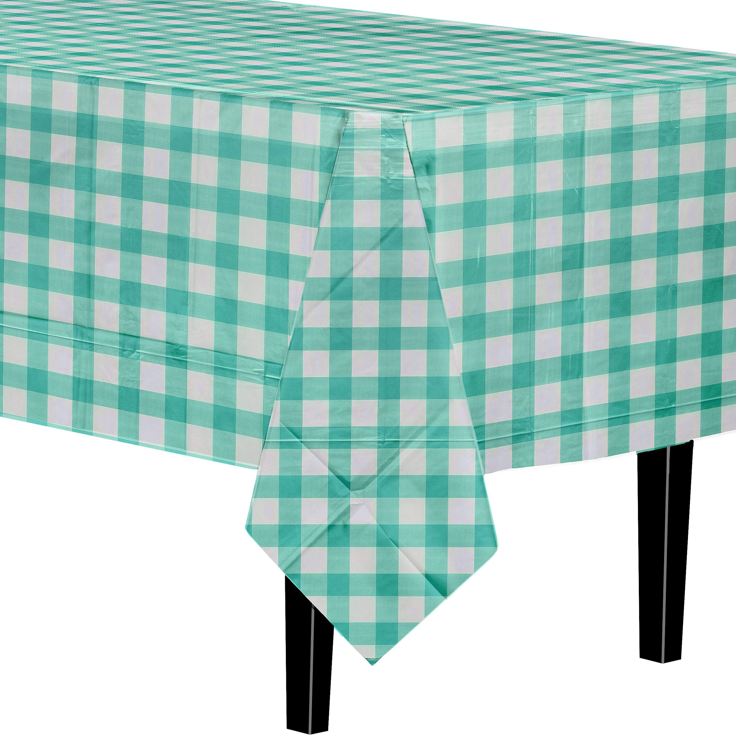 Teal Gingham Plastic Table Covers | 12 Pack - 54 In. x 108 In.