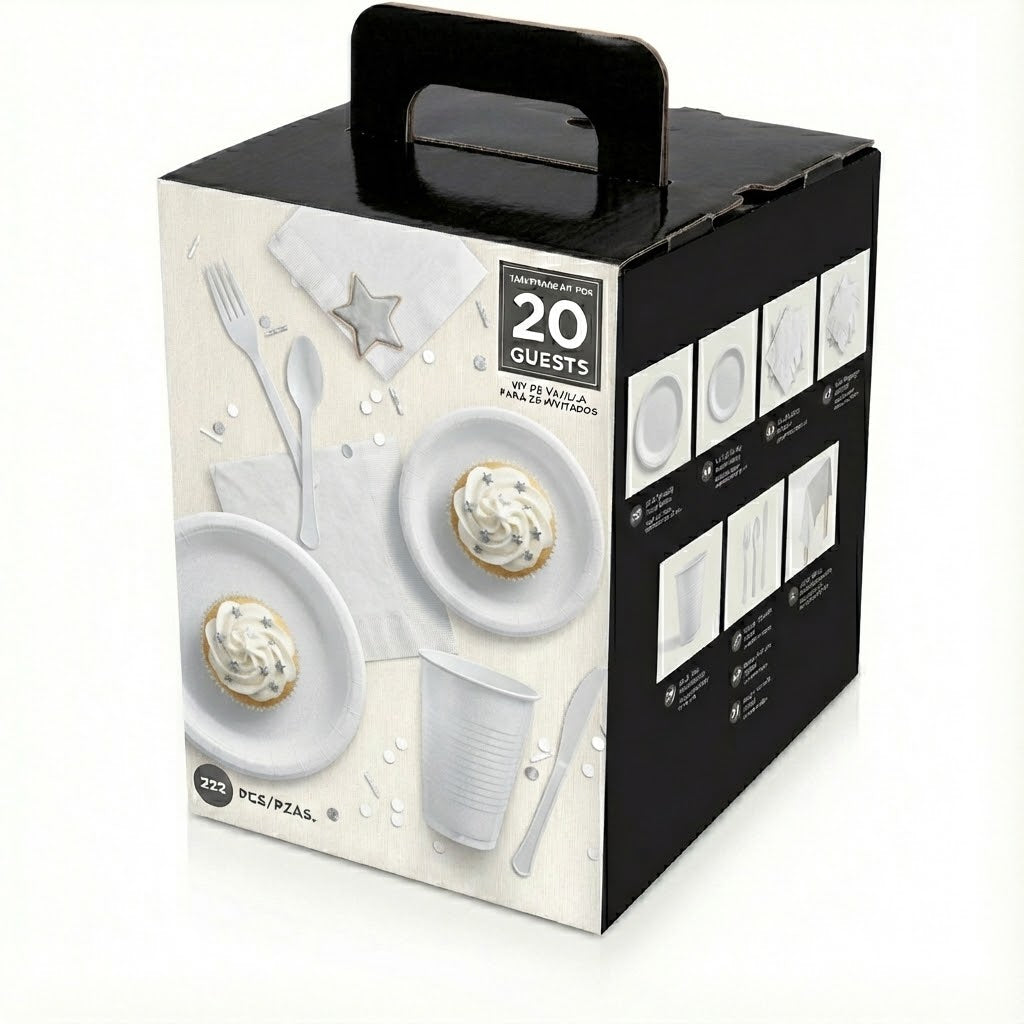 Frosty White Tableware Kit for 20 Guests -222 Pieces