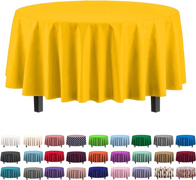 Premium Round Yellow Plastic Table Cover | Case of 96
