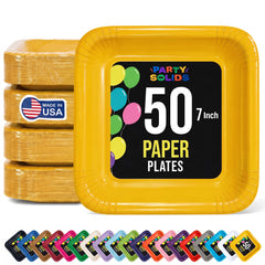 7 In. Yellow Square Paper Plates - 50 Ct.